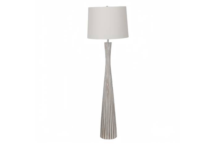 Casa Ribbed Floor Lamp With Washed White Finish & White Fabric Drum Shade