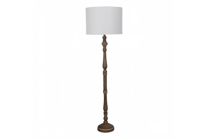 Casa Traditional Candlestick Floor Lamp With Washed Wood Base & White Fabric Drum Shade