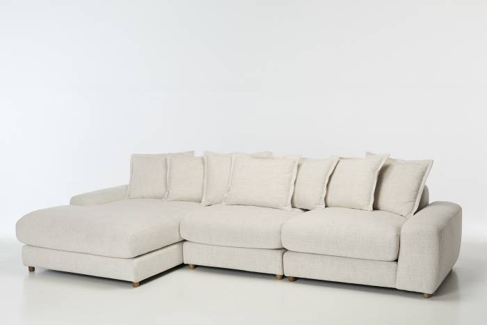 Eden 3 Piece Sectional Left Hand Chaise Corner Sofa - Luxe Textured Ecru Fabric