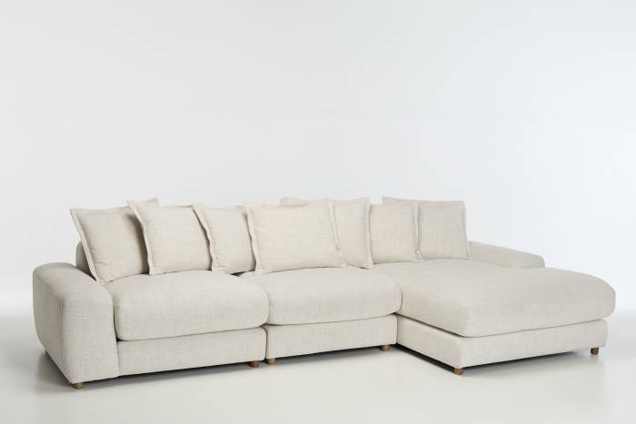 Eden 3 Piece Sectional Right Hand Chaise Corner Sofa - Luxe Textured Ecru Fabric