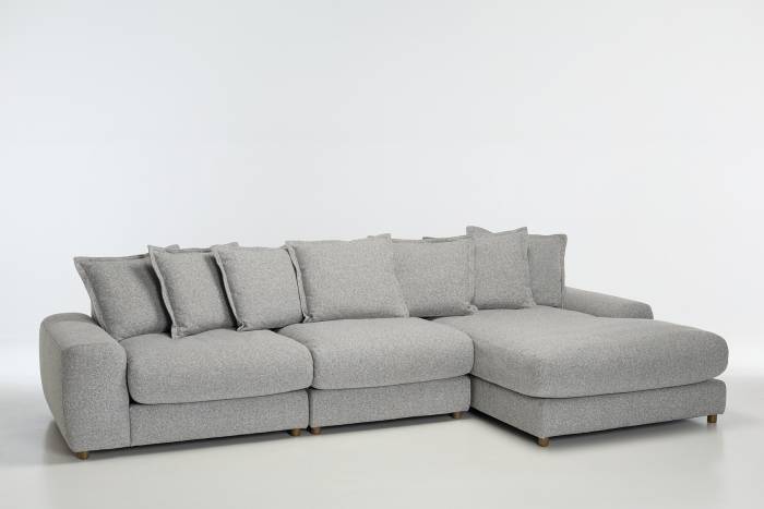 Eden 3 Piece Sectional Right Hand Chaise Corner Sofa - Luxe Textured Grey Fabric