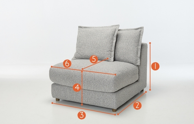 Eden Sectional Sofa Armless Seat Piece measurements