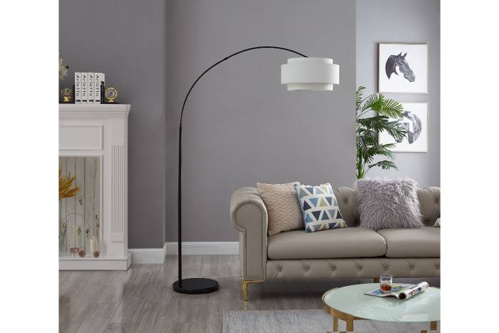 Edinburgh - Arched Floor Lamp With Black Metal Frame & Base - Image 3