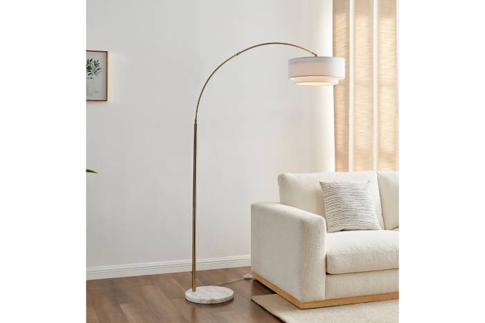 Edinburgh - Arched Floor Lamp With Copper Metal Frame & Marble Base