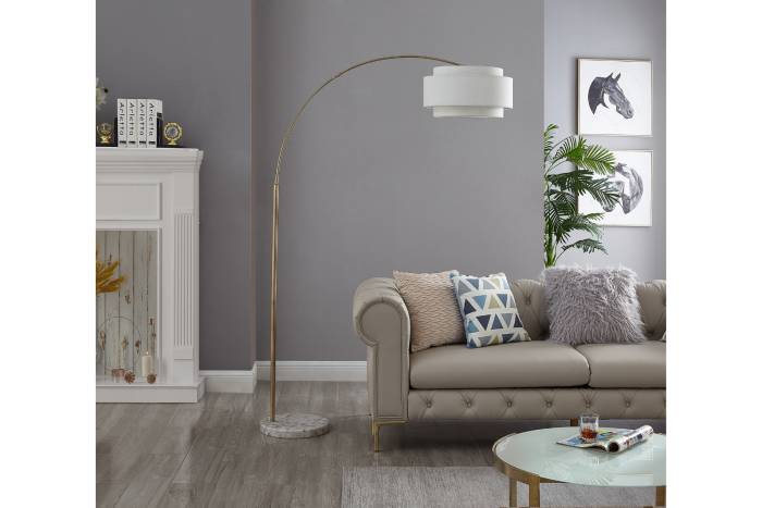 Edinburgh - Arched Floor Lamp With Copper Metal Frame & Marble Base