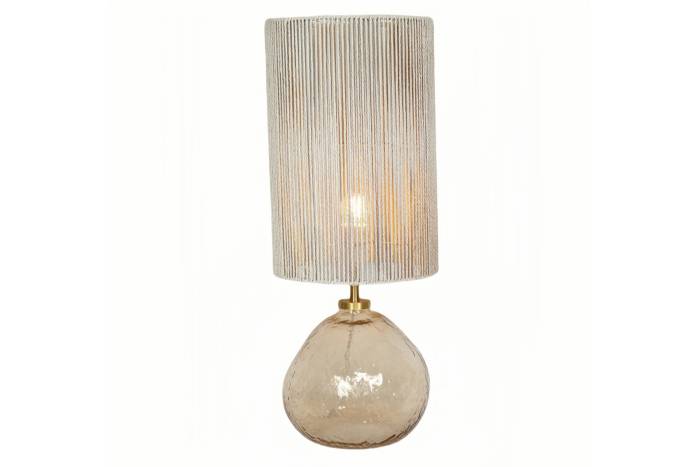 Moda Glass & Rope Table Lamp With Amber Hand-Blown Base & Natural Rope Shade