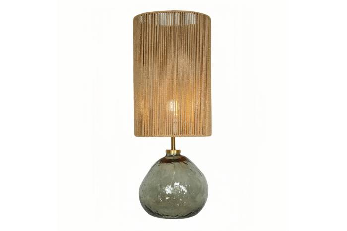 Moda Glass & Rope Table Lamp With Green Hand-Blown Base & Natural Rope Shade