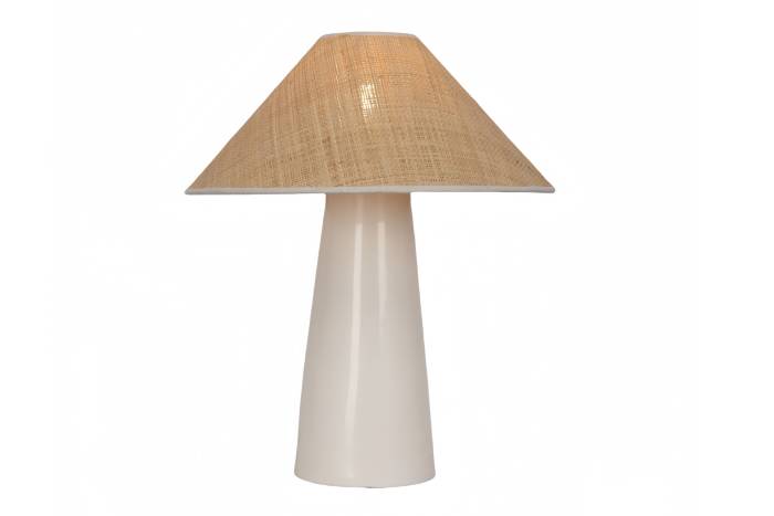 Moda Tapered Ceramic Table Lamp With Smooth White Base & Natural Woven Shade