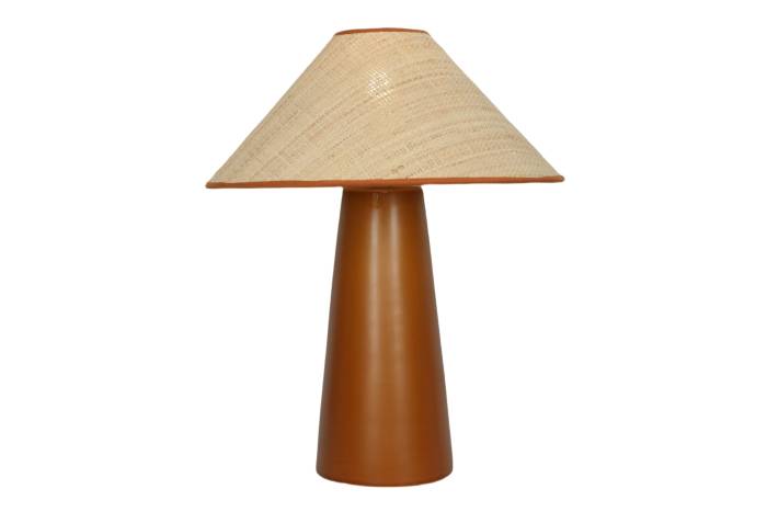 Moda Tapered Ceramic Table Lamp With Cinnamon Base & Natural Raffia Shade