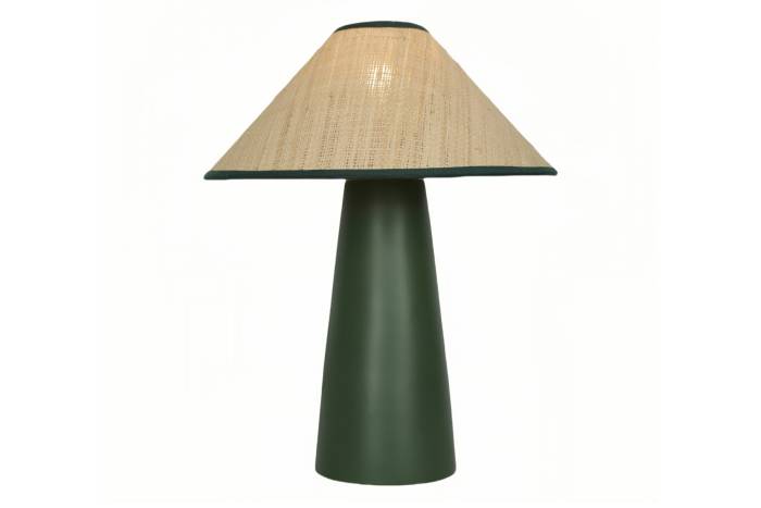 Moda Tapered Ceramic Table Lamp With Green Base & Natural Woven Shade