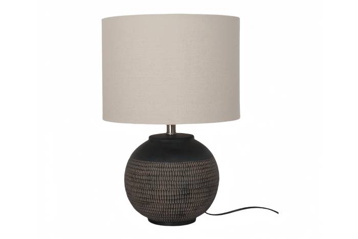 Moda Textured Ceramic Table Lamp With Antique Black Base & Cream Fabric Shade
