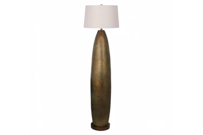 Moda Textured Pillar Floor Lamp With Antique Gold Finish & White Fabric Shade