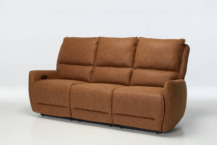 Preston Modern 3 Seat Electric Recliner Sofa - Tan Faux Leather