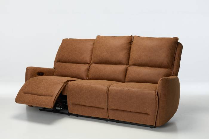 Preston Modern 3 Seat Electric Recliner Sofa - Tan Faux Leather