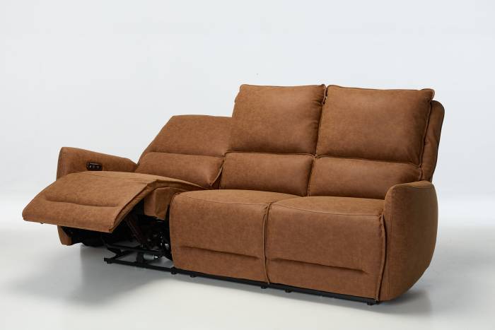 Preston Modern 3 Seat Electric Recliner Sofa - Tan Faux Leather