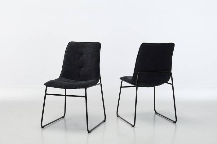 Capri Modern Black Textured Chenille Dining Chairs with Black Sled Shaped Metal Base