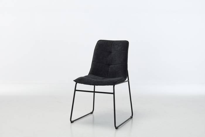 Capri Modern Black Textured Chenille Dining Chairs with Black Sled Shaped Metal Base