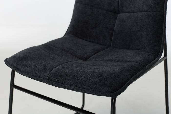 Capri Modern Black Textured Chenille Dining Chairs with Black Sled Shaped Metal Base
