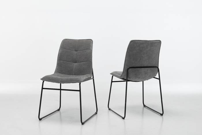 Capri Modern Grey Textured Chenille Dining Chairs with Black Sled Shaped Metal Base