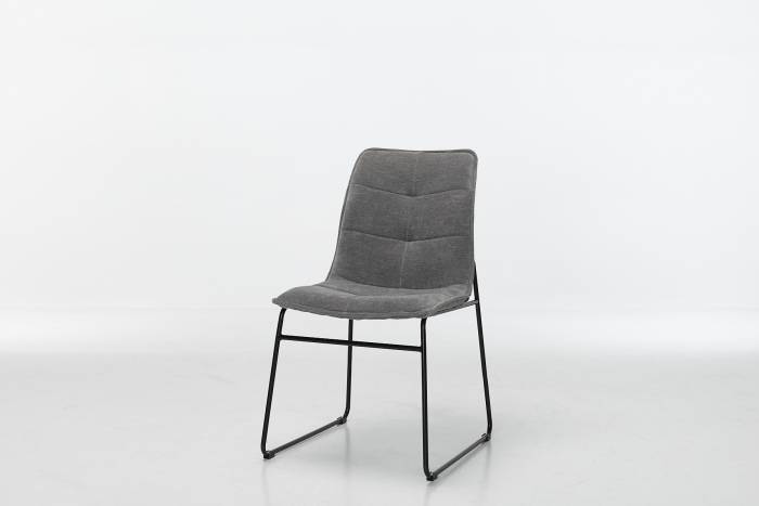 Capri Modern Grey Textured Chenille Dining Chairs with Black Sled Shaped Metal Base