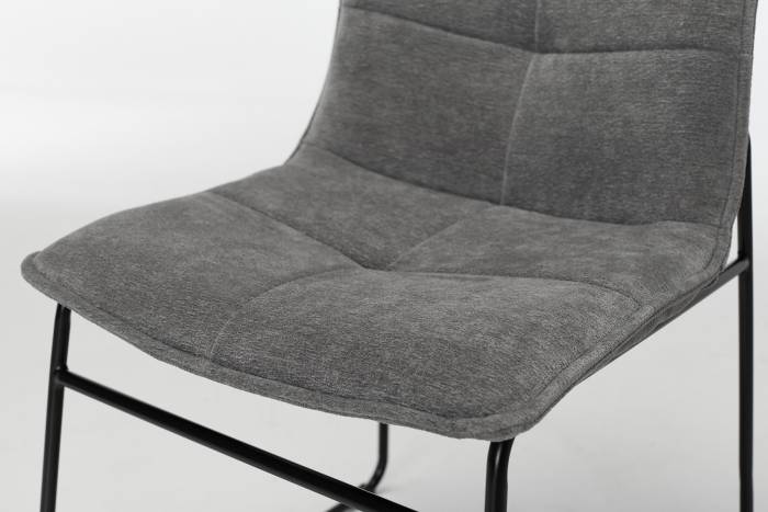 Capri Modern Grey Textured Chenille Dining Chairs with Black Sled Shaped Metal Base