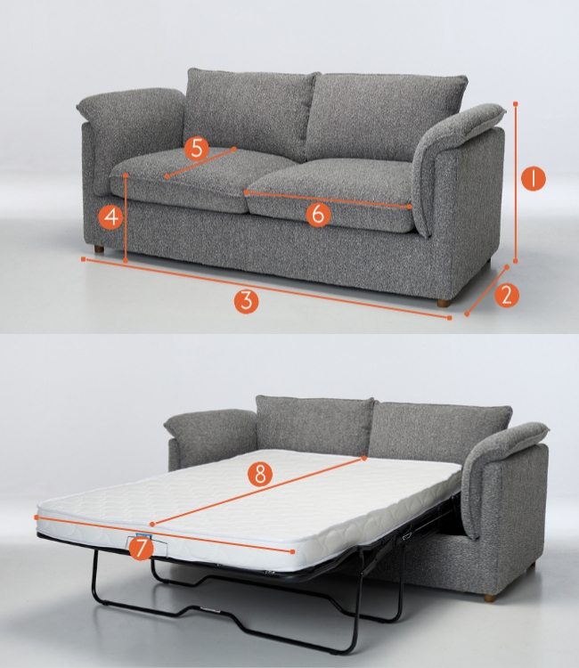 Clara Modern 3 Seater Sofa Bed measurements