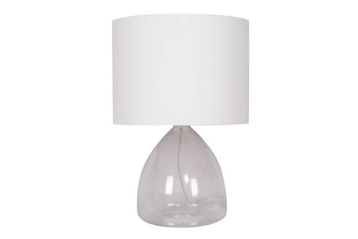 Clear Glass Table Lamp With Neutral Fabric Shade
