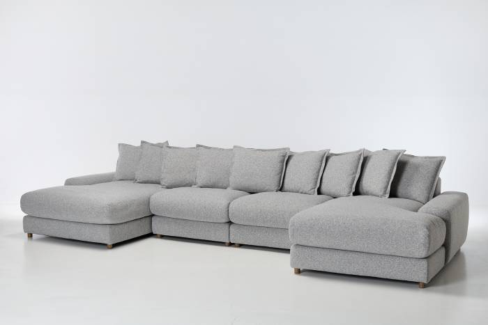Eden Modern Sectional U-Shaped Sofa - Luxe Textured Grey Fabric