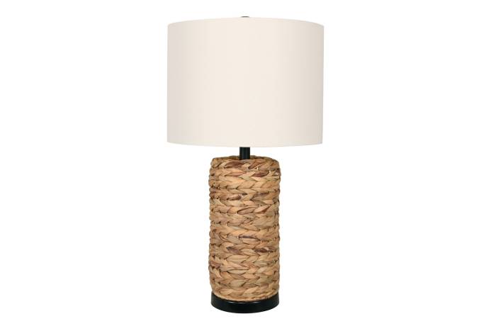 Handwoven Rattan Table Lamp With White Fabric Shade