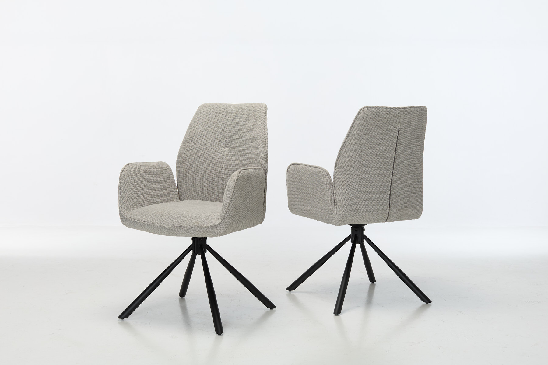 Indy Swivel Dining Chairs with Black Legs - Light Grey Basket Weave Chenille