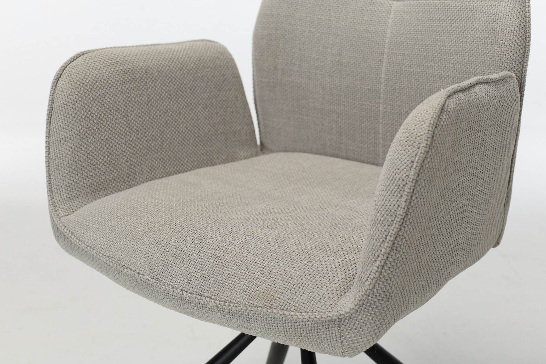 Indy Swivel Dining Chairs with Black Legs - Light Grey Basket Weave Chenille