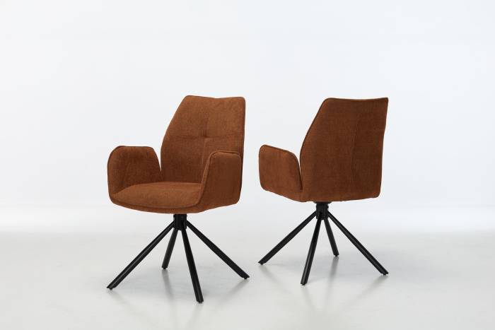 Indy Swivel Dining Chairs with Black Legs - Burnt Orange Basket Weave Chenille