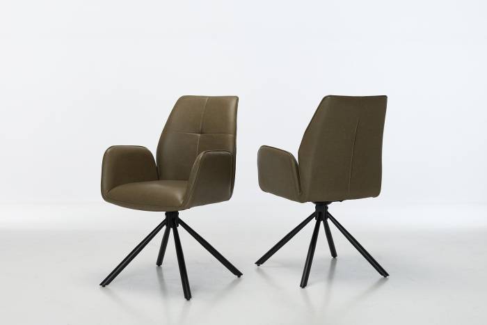 Indy Swivel Dining Chairs with Black Legs - Olive Green Faux Leather