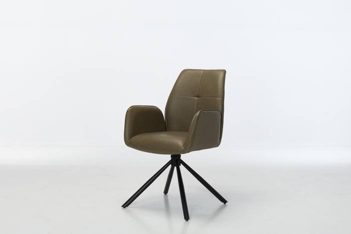 Indy Swivel Dining Chairs with Black Legs - Olive Green Faux Leather