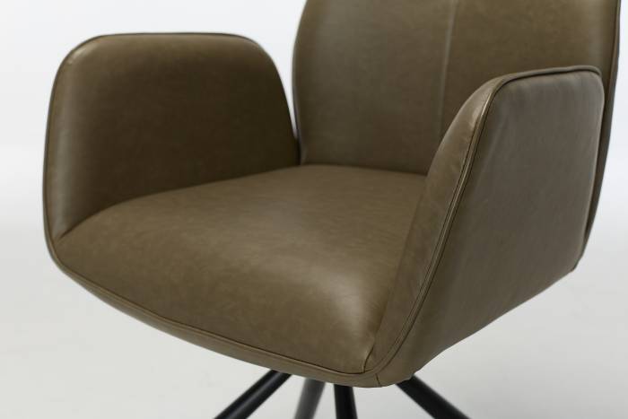 Indy Swivel Dining Chairs with Black Legs - Olive Green Faux Leather