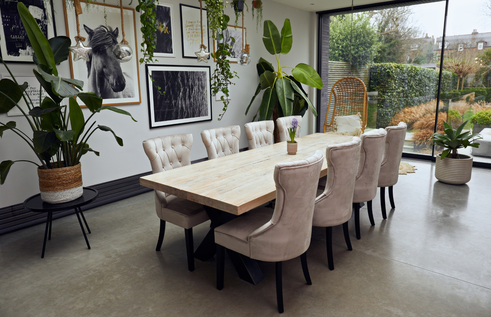 Enjoy your meals on a modern and sleek dining table & chairs set by Furniture Outlet
