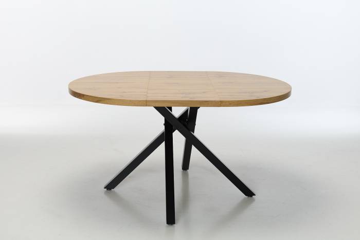 Omari 1m to 1.4m Oak Effect Extendable Round Dining Table with Black Metal Base