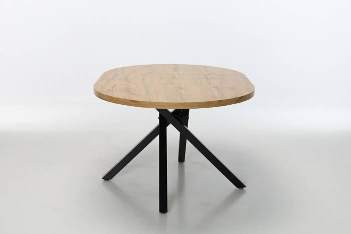 Omari 1m to 1.4m Oak Effect Extendable Round Dining Table with Black Metal Base
