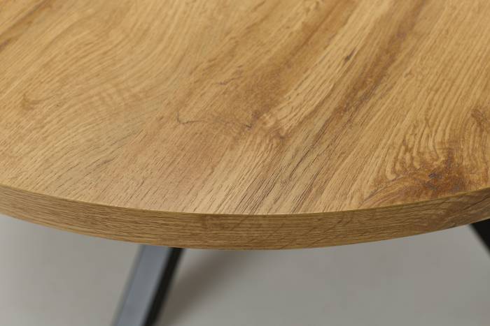 Omari 1m to 1.4m Oak Effect Extendable Round Dining Table with Black Metal Base