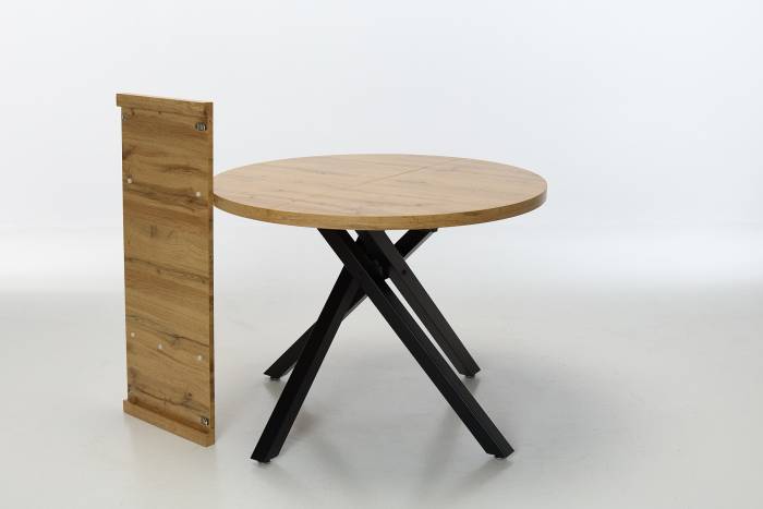 Omari 1m to 1.4m Oak Effect Extendable Round Dining Table with Black Metal Base