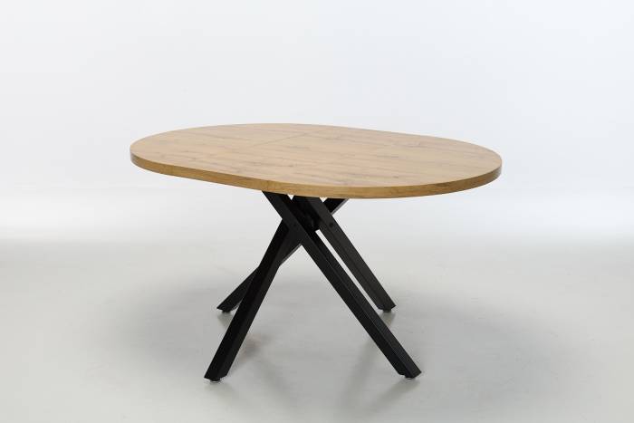 Omari 1m to 1.4m Oak Effect Extendable Round Dining Table with Black Metal Base
