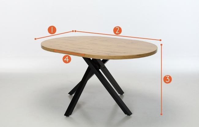 Omari 1m to 1.4m Oak Effect Extendable Round Dining Table with Black Metal Base measurements
