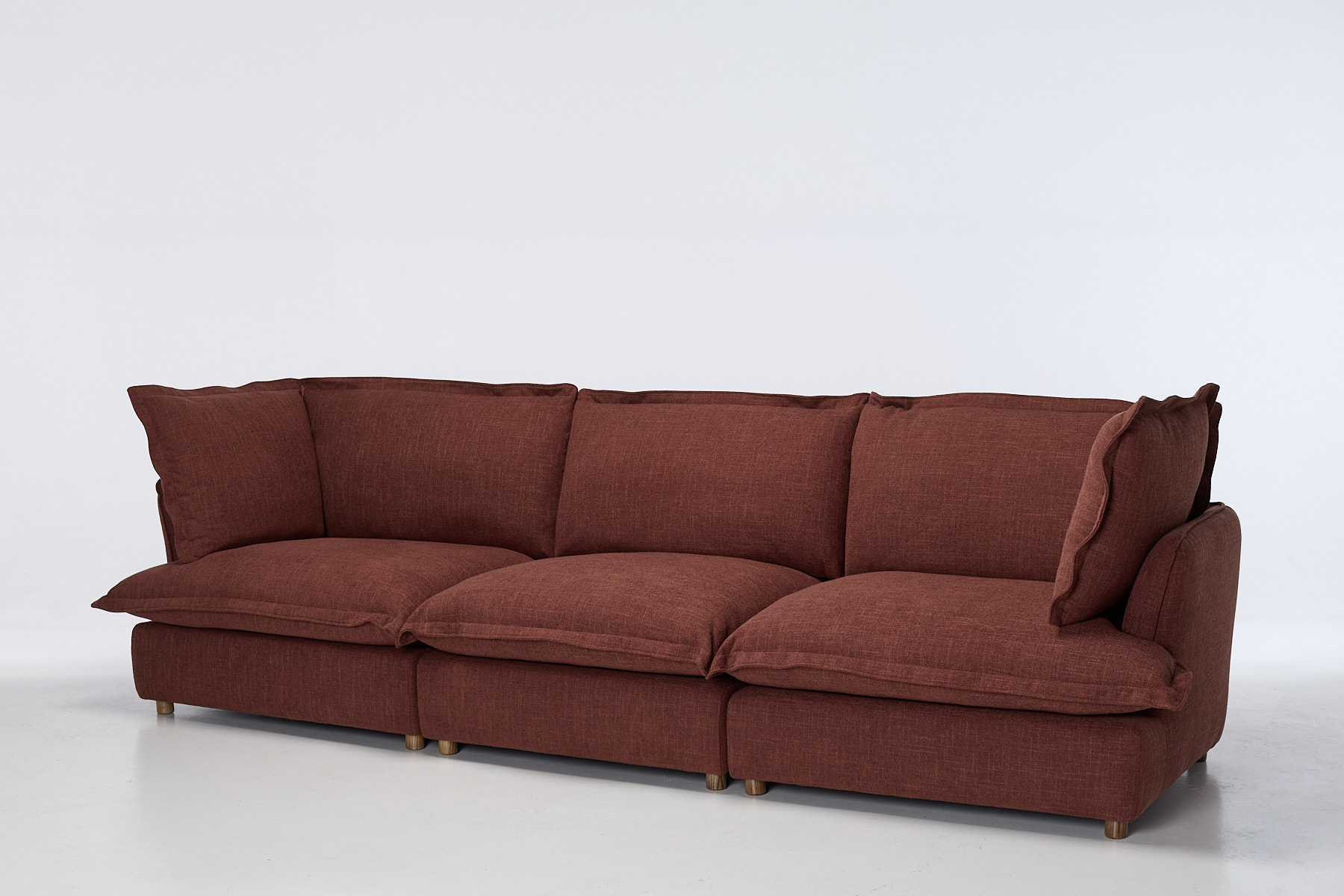 Aura Modern 5 Seater Sofa - Berry Premium Basket Weave Chenille
