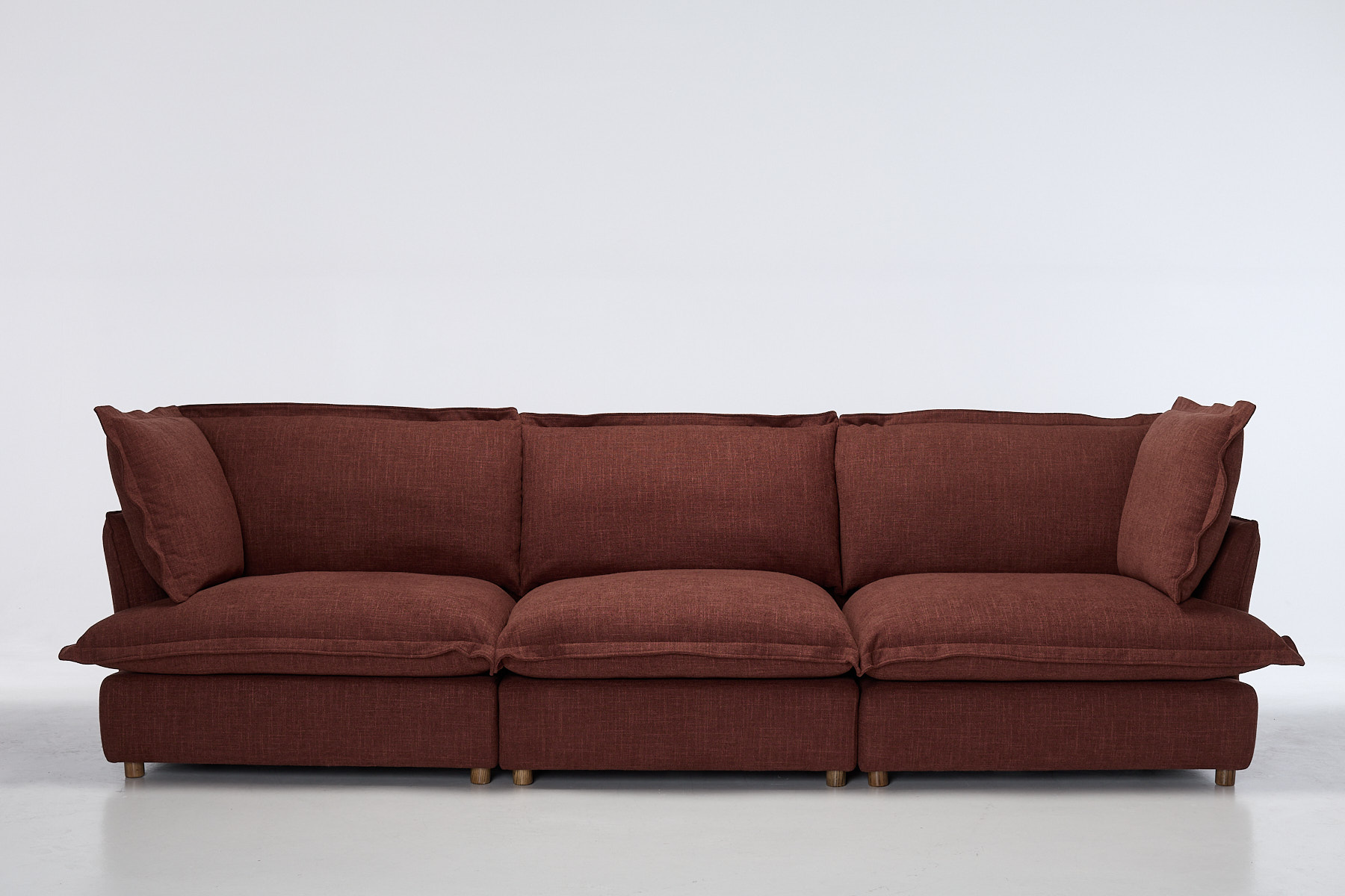 Aura Modern 5 Seater Sofa - Berry Premium Basket Weave Chenille
