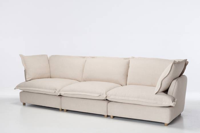 Aura Modern 5 Seater Sofa - Oatmeal Premium Basket Weave Chenille