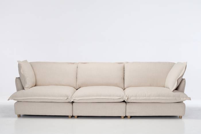 Aura Modern 5 Seater Sofa - Oatmeal Premium Basket Weave Chenille