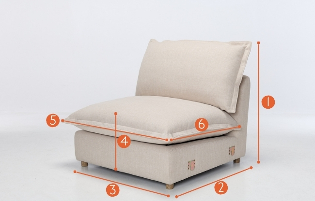 Aura armless modular sofa seat piece measurements