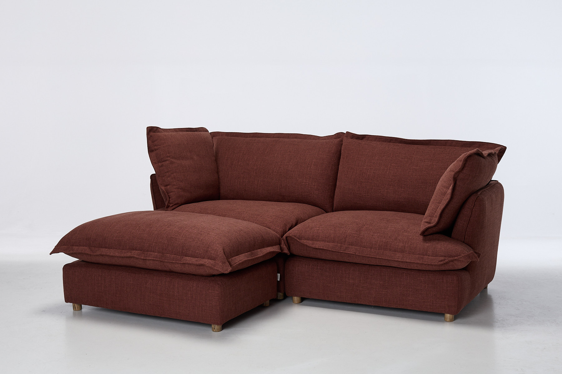 Aura Modern Footstool - Berry Premium Basket Weave Chenille