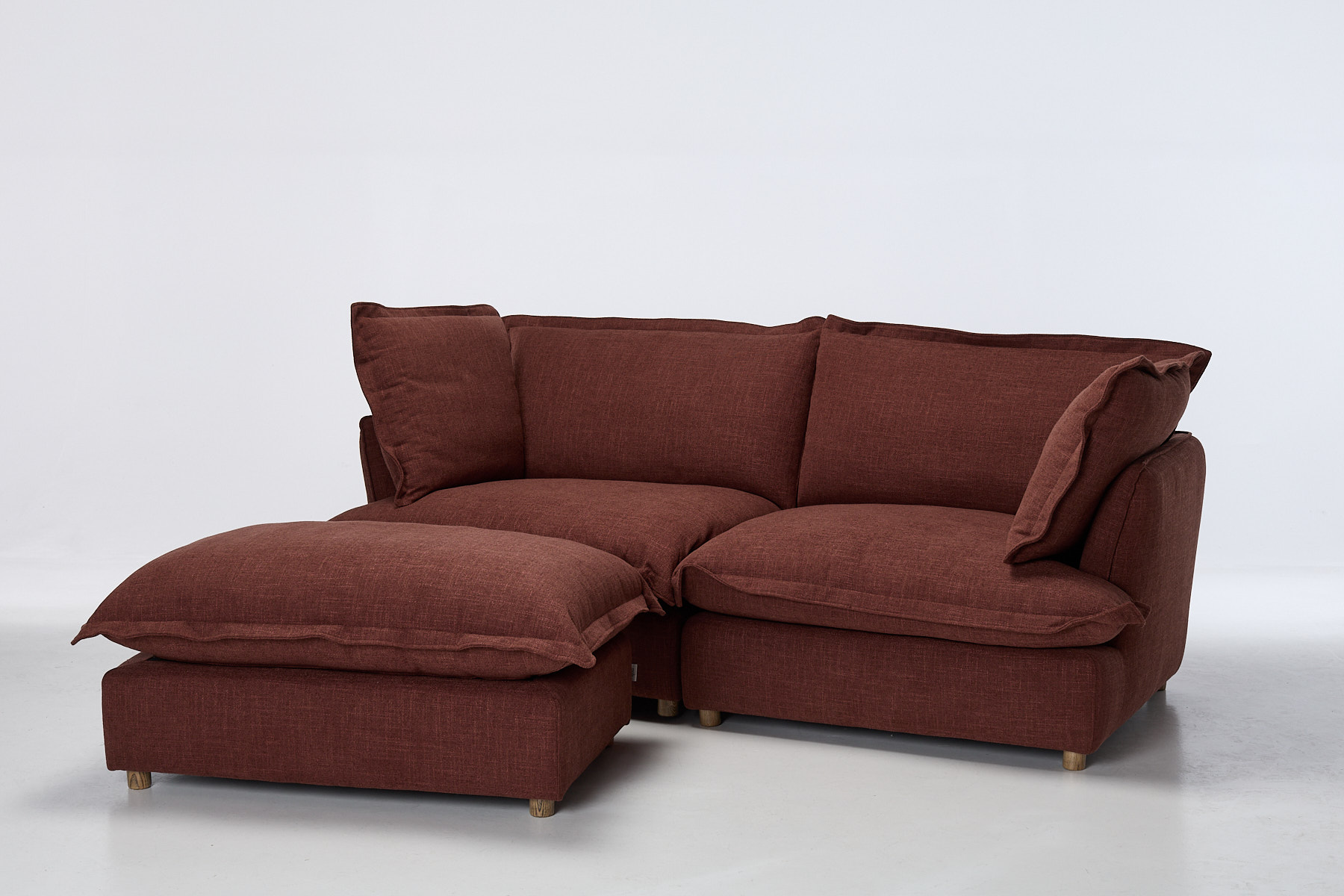 Aura Modern Footstool - Berry Premium Basket Weave Chenille