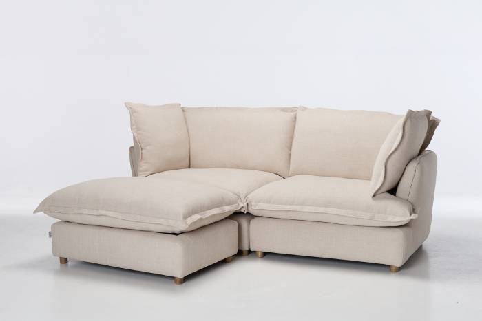 Aura Modern Footstool & 3.5 Seater Sofa - Oatmeal Premium Basket Weave Chenille